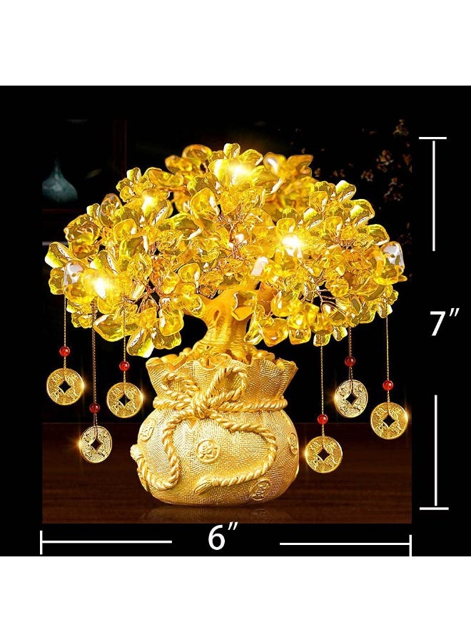 Mose Cafolo Feng Shui Crystal Money Tree with Dragon Pot Citrine Tree Hangs Lucky Cold Coins Bonsai Style Decoration for Tabletop Decoration Home Office Store (Gold) - Image 2